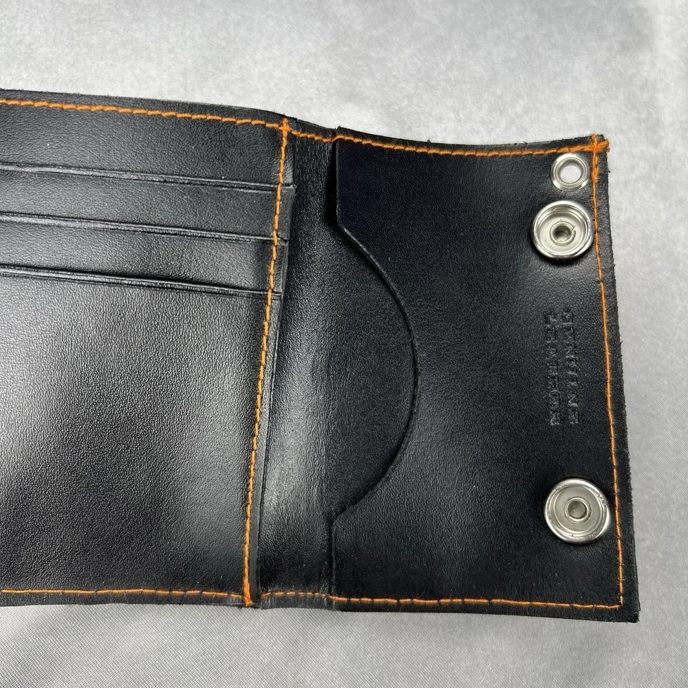 Vintage Orange County Choppers Black Orange Leather TriFold Wallet No Chain Y2K